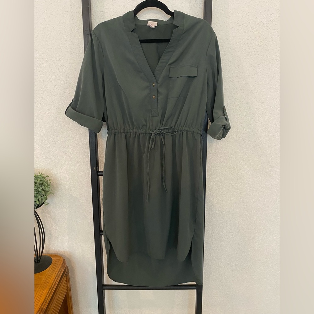Merona army green hi low dress